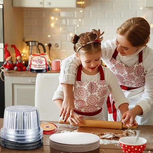 Miniatura 6 de Juexica Contenedor de plástico desechable de 6 pulgadas con tableros gruesos para tartas, portador de pasteles con tapa de cúpula transparente,