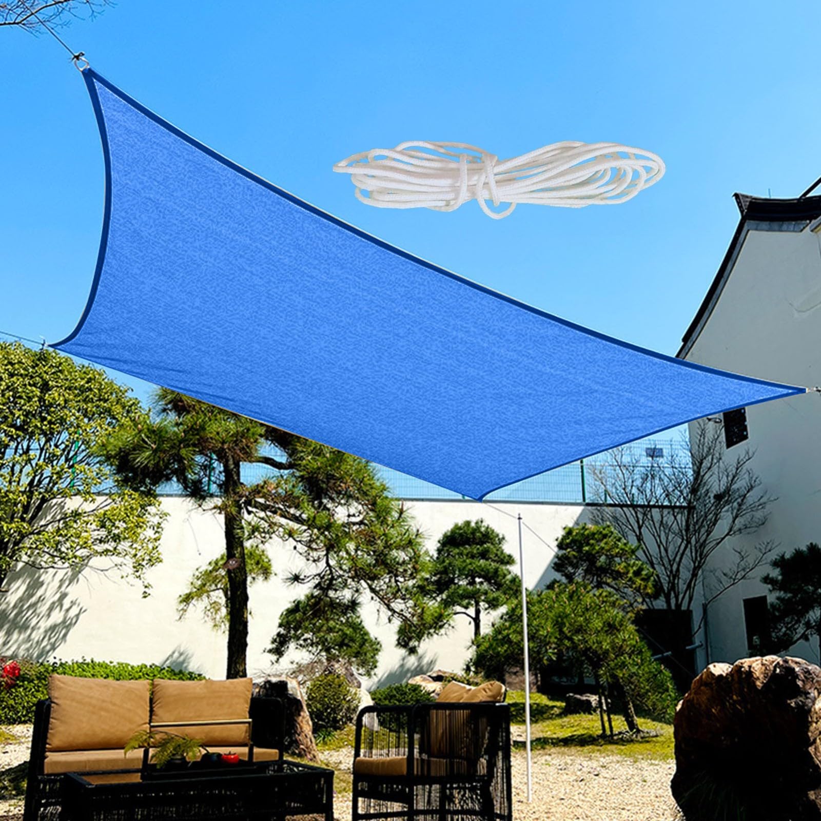 Rectangle Sun Shade Sails, HDPE Material 185 GSM Heavy Duty Air Permeable Curved Cloth for Outdoor Patio Garden Backyard(Blue,3x3m)