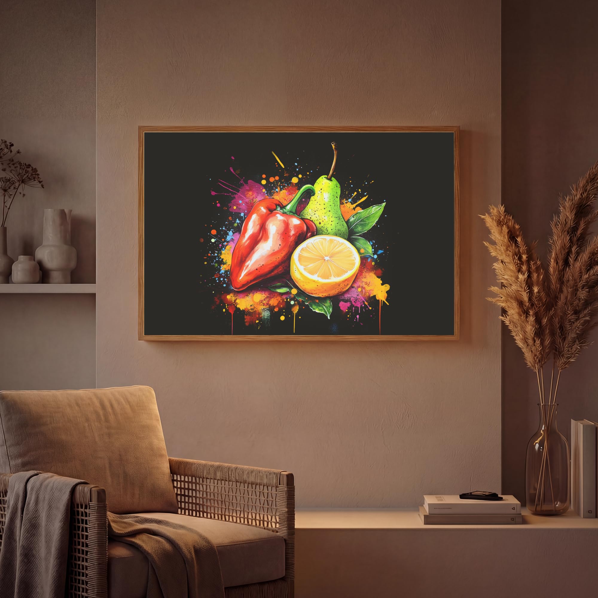 LED Wandlicht Innen 100x70 cm Aufladbar Dimmbare Nachtleuchte Schlafzimmer Wandlampe Nachtlicht Modern Design Stillen Wandleuchte Wand Licht Paprika - Birne - Zitrone - Graffiti - Farbe