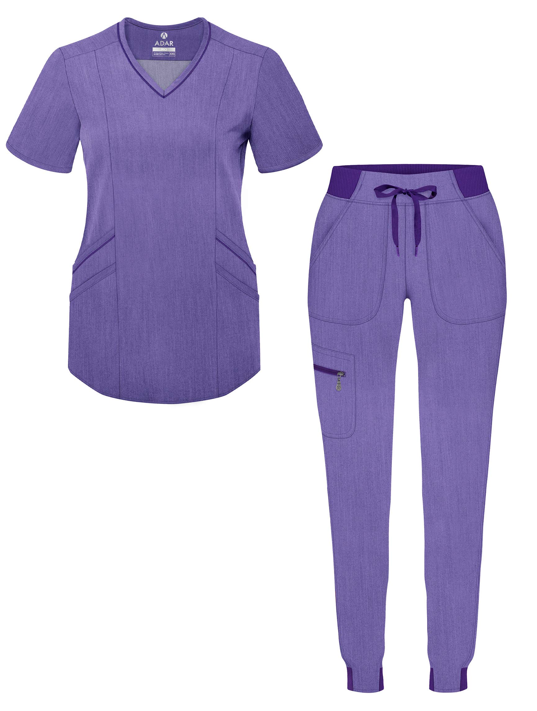 Adar UniformsAdar Pro Modern Athletic Scrub Set for Women - Modern V-Neck Scrub Top & Yoga Jogger Scrub Pants