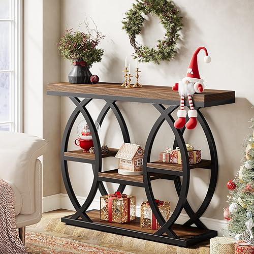 Miniatura 3 de Tribesigns Mesa de consola de 39.4 pulgadas, mesa industrial de 4 niveles para sofá con estantes de almacenamiento, mesas decorativas de madera