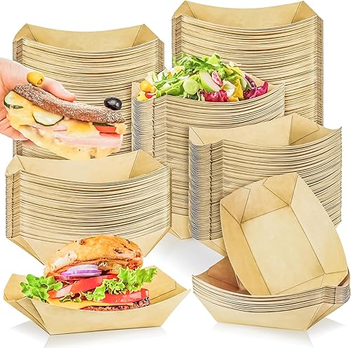 Miniatura 7 de MotBach Paquete de 200 bandejas de papel kraft de 2 libras, botes de papel desechables, botes de alimentos de alta resistencia, bandeja de papel