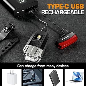 EverBrite Bike Lights for Night Riding, Rechargeable Bicycle Lights Front and Rear, 5+4 Light Modes, Bike Light Set with Charging Indicator, Waterproof Rotatable Headlight for Bike, Bike Accessories