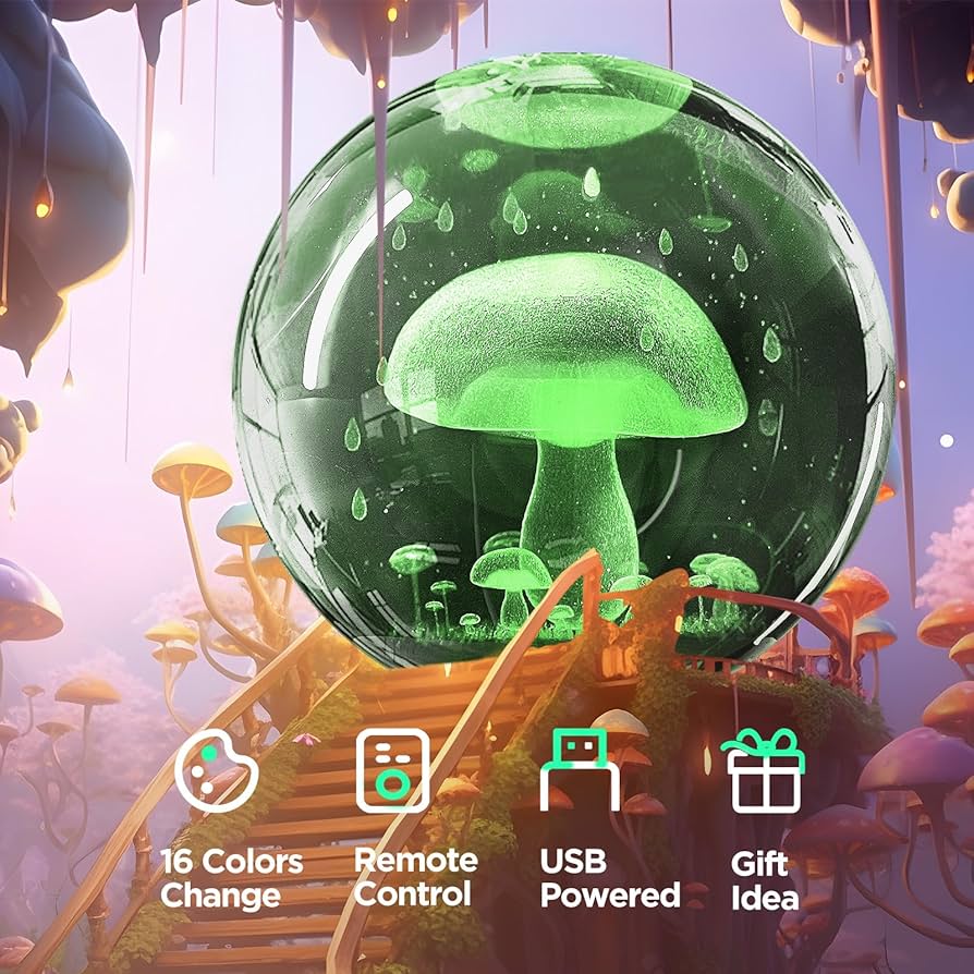 DCORIUNTG 3D Crystal Ball Night Light with Remote - Upgraded 3.15