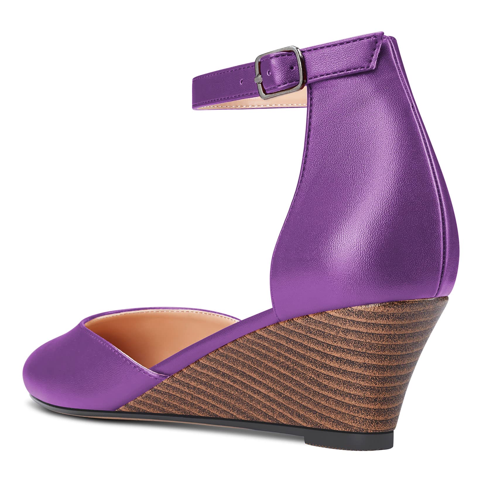 NobleOnly Mujer Medio cuña esparto Heel Redonda Punta Correa Tobillo Sandalias Cute Dress Oficina 5 CM Heels Pumps
