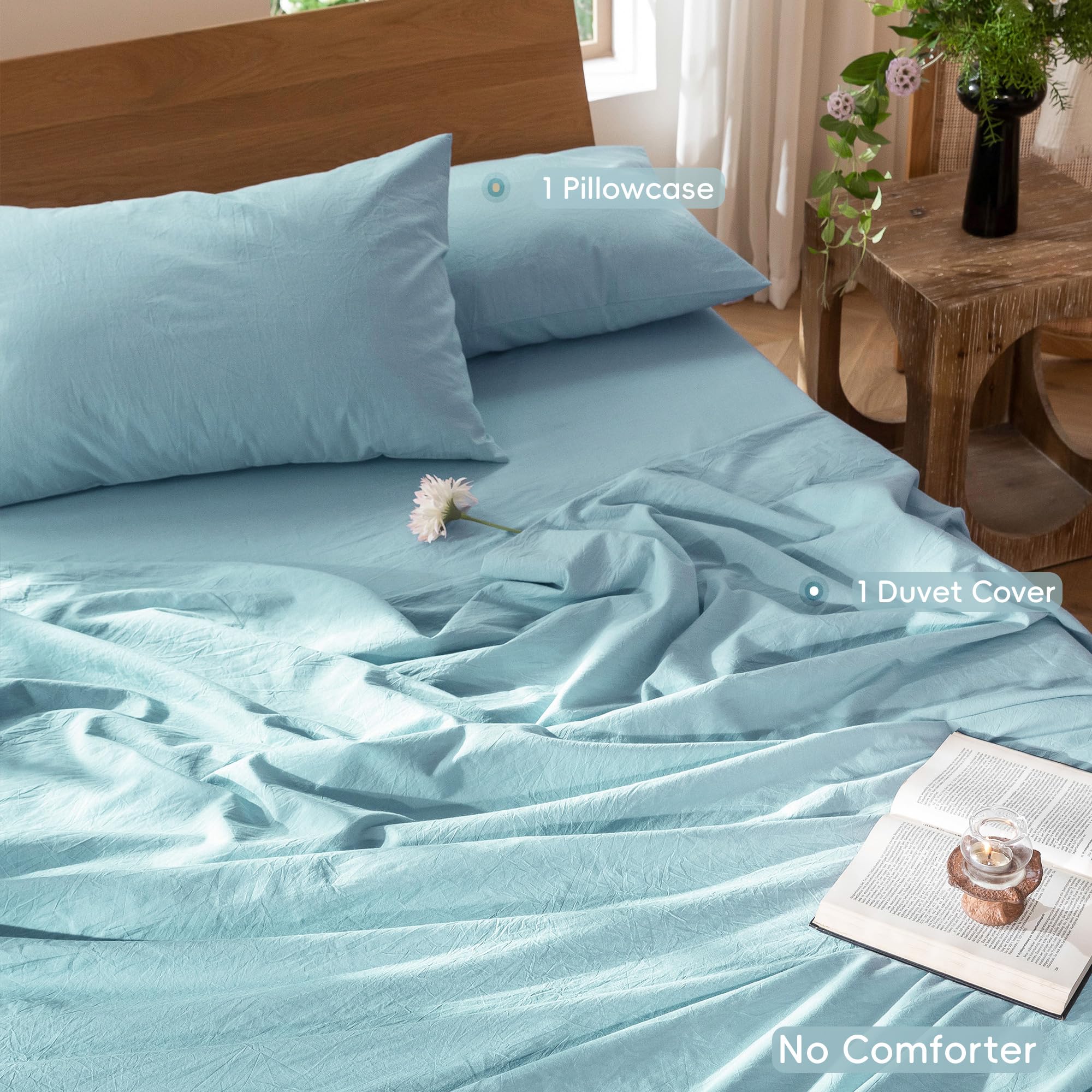 MooMee Bedding Duvet Cover Set 100% Washed Cotton Linen Like Textured Breathable Durable Soft Comfy (Tannish Linen Grey, King) — view 237