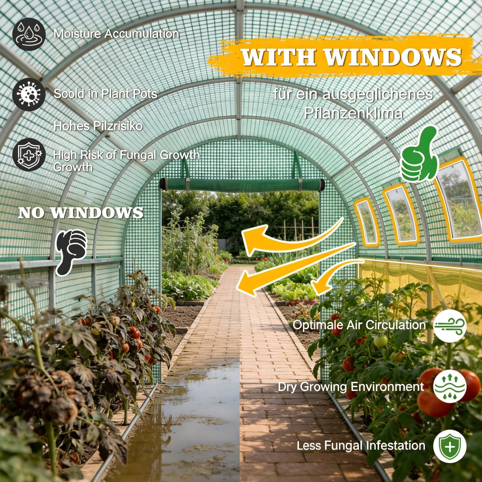 Gewächshaus 3x8x2m(24 m²), Groß Foliengewächshaus mit verzinktem Stahlrahmen, Folientunnel Tomatenhaus Treibhaus mit 16 Fenstern Frostwächter Winterfest Stabil für Garten Balkon, Grün