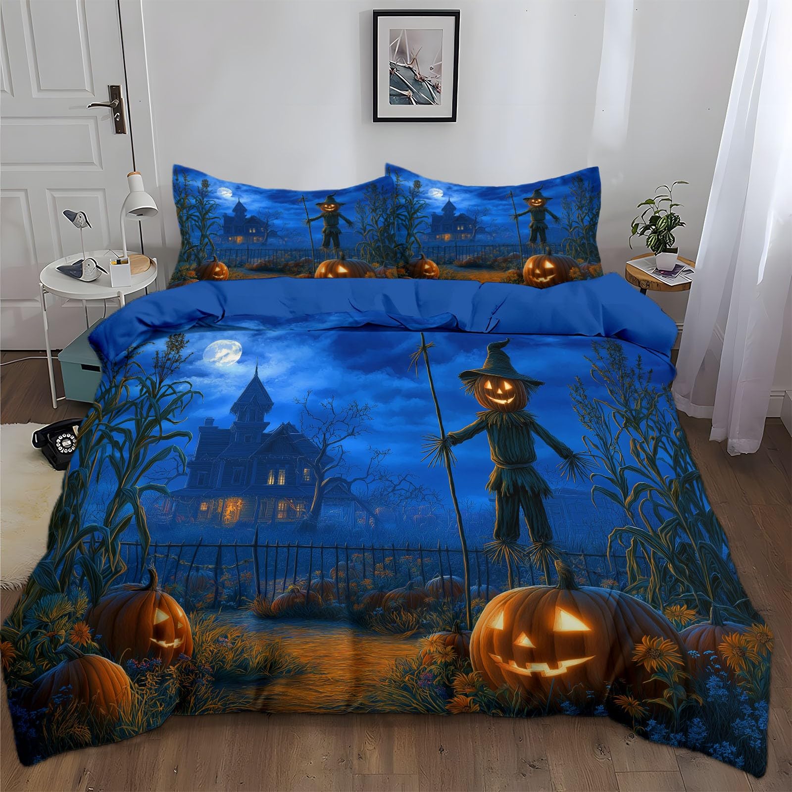 Housse de couette 2 personnes 240x260 cm microfibre fantaisie citrouille d'Halloween