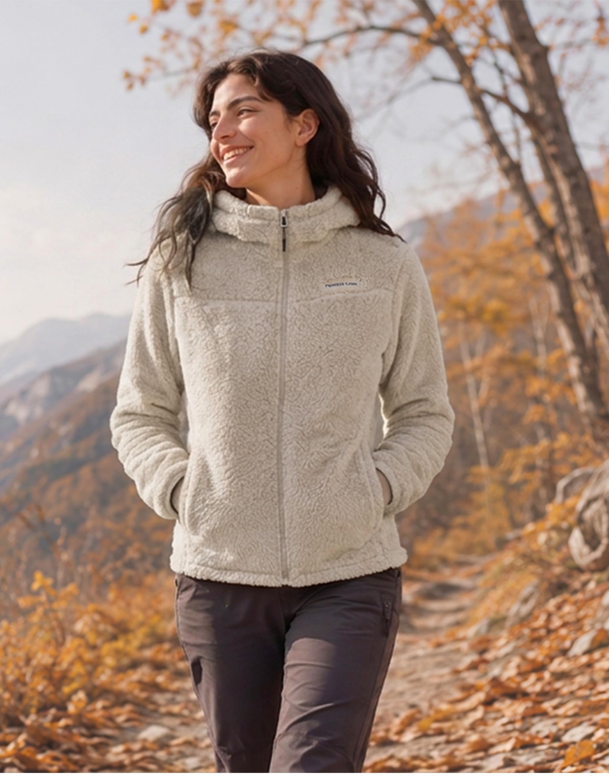 Pioneer Camp Giacca in pile da donna con zip intera, leggera, calda e morbida, con cappuccio, per primavera, autunno, inverno