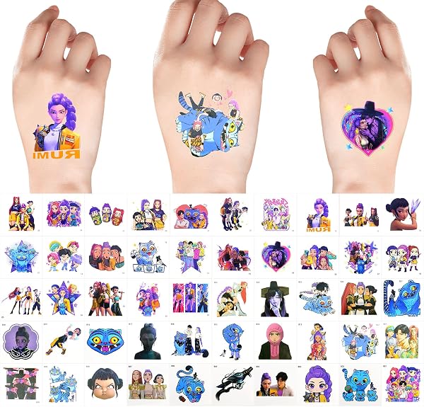 Tatouages Temporaires Kpop, Hunters Lot de 50 Feuilles de Tatouages Temporaires pour Enfant, Huntri Tatouages Cartoon Amovibles, Tattoos Temporaires Hunters - 2