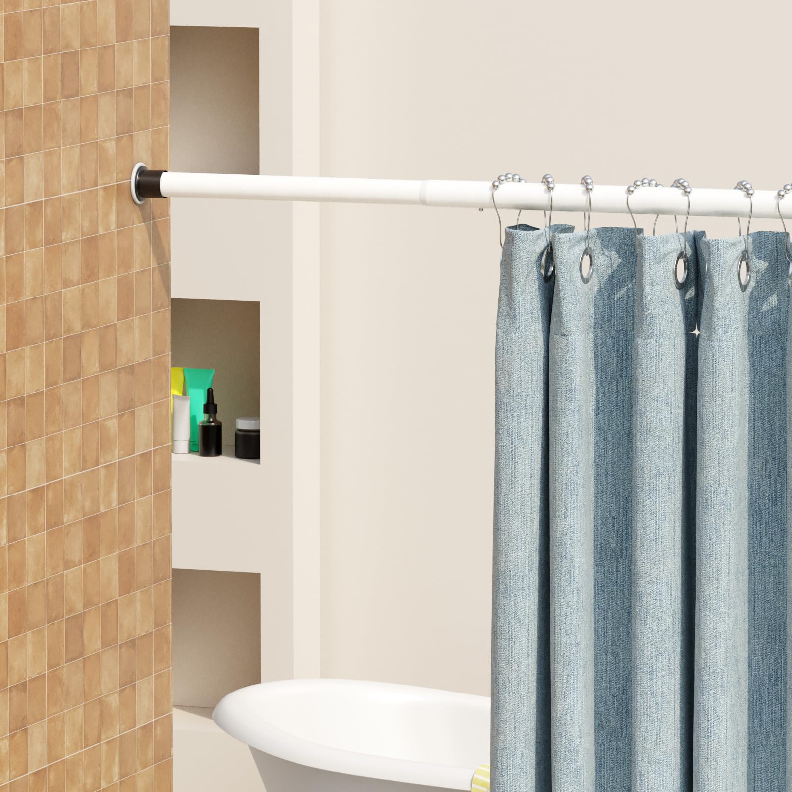 Snapklik.com : Oxdigi Tension Curtain Rods Adjustable Shower Curtain