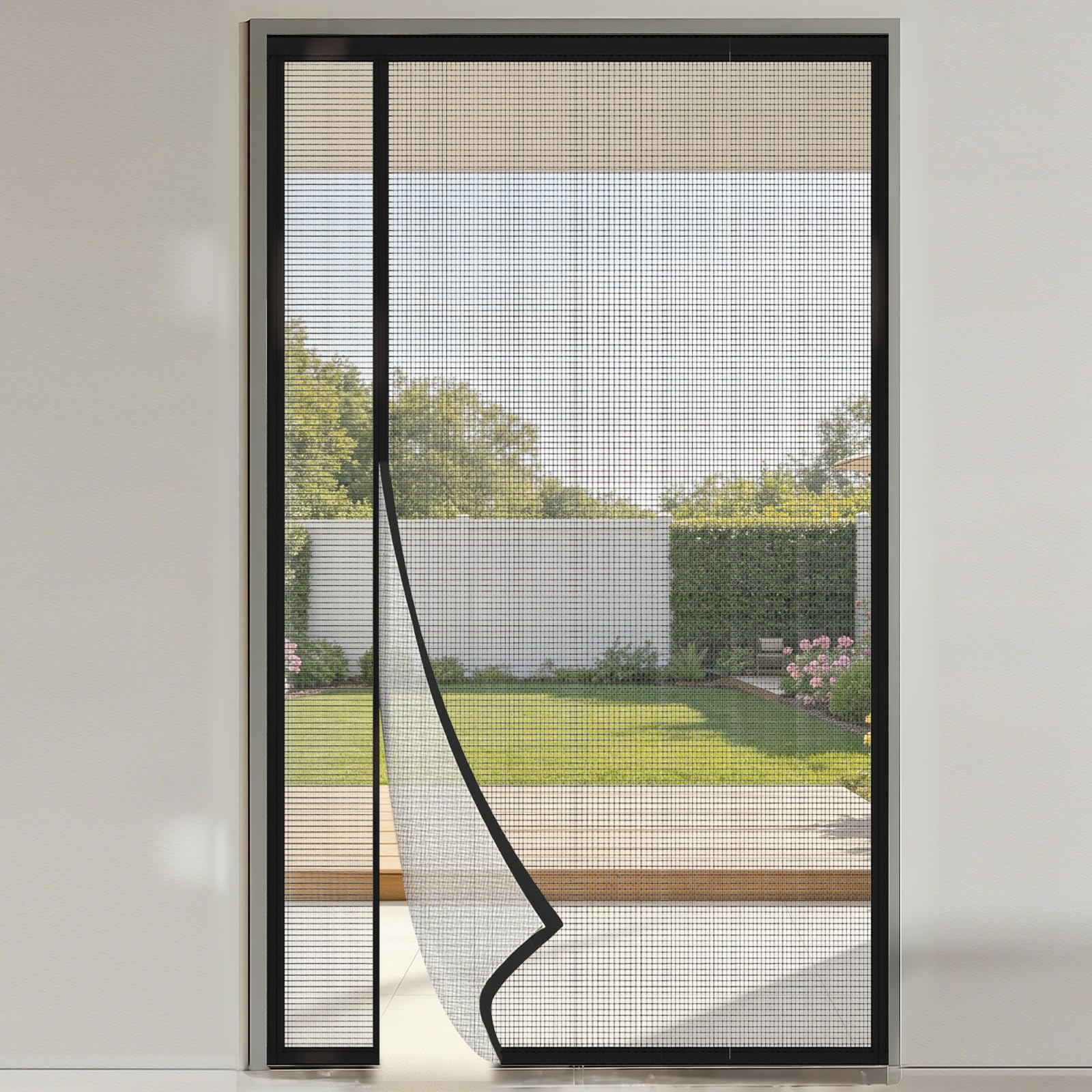 AMFUN Moskitiera do drzwi magnetycznych, 80 × 200 cm, boczna otwierana zasłona przeciw komarom zamyka się automatycznie, magnetyczne drzwi do drzwi zewnętrznych, balkonów i tarasów