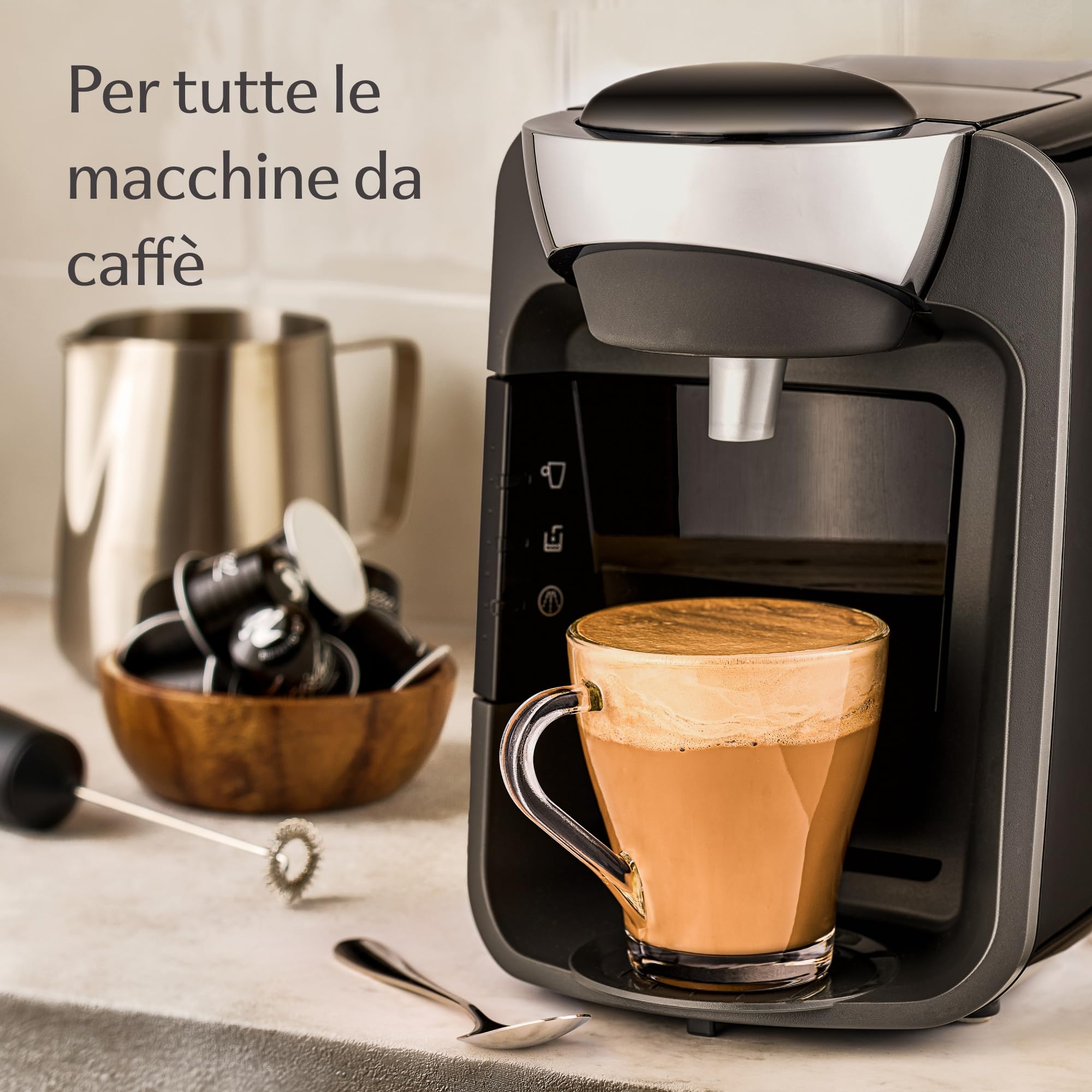 Cosumy 6 Tazze da Cappuccino in Vetro con 6 Cucchiaini - 250ml - Mantengono il Calore - Lavabili in Lavastoviglie adatto alle Microonde - Temprato Tazza Caffe