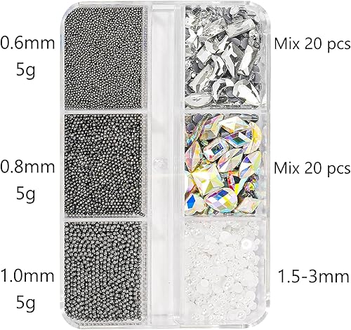 Miniatura 9 de 2 cajas de 12 rejillas de piedras preciosas doradas y plateadas multiformas para diamantes de imitación de uñas, 1090 gemas de diamantes de