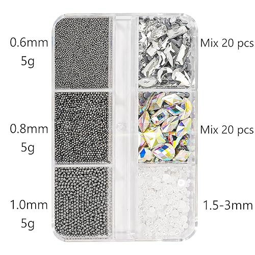 Miniatura 3 de Abalorios 3D para arte de uñas, cuentas de caviar mineral negro y diamantes de imitación, perlas AB multiformas para uñas acrílicas, decoración de