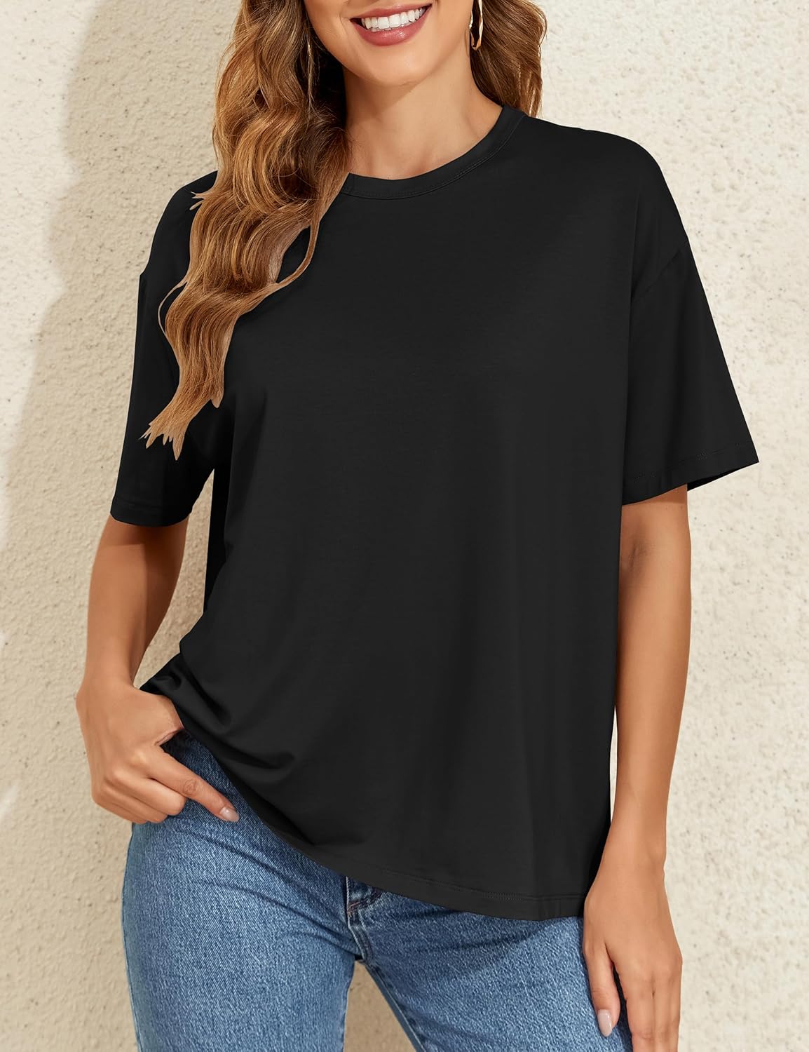 Womens Oversized Short Sleeve Crew Neck T Shirts Loose Fit Basic Tee Shirts Casual Summer Tops Cotton Modal Blend - Image 2