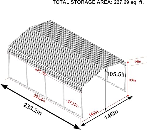 Miniatura 2 de MUPATER Kit de cochera de metal de 12 x 20 pies, sombra de refugio de garaje resistente al aire libre con marco, techo de metal y pernos para
