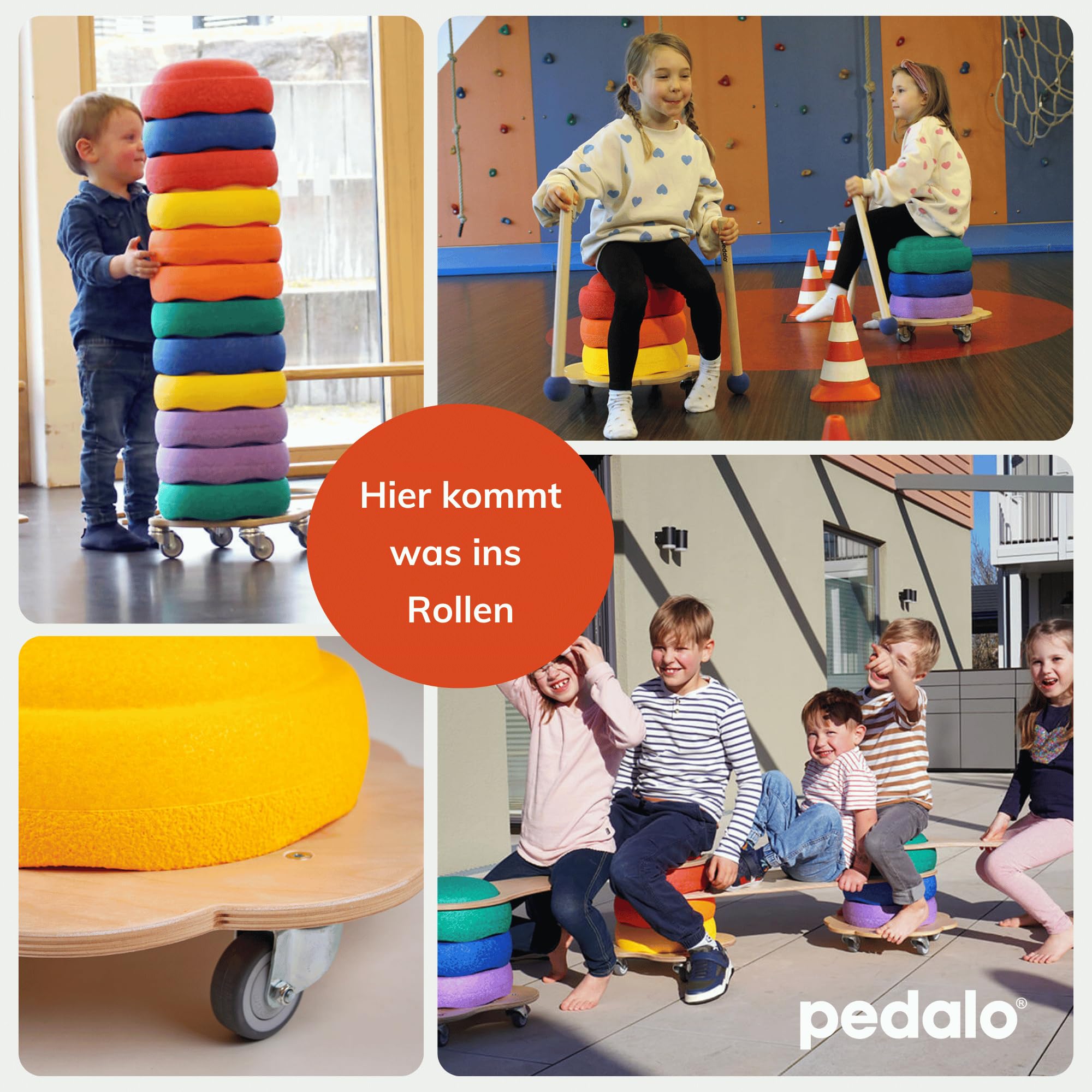 pedalo® Stapelbaustein Rollflitzer/passgenaues Rollbrett für Stapelstein/Mehrwert durch Fahren und Rollen/Kinder ab 2 Jahre/Mehr Spaß und Spielmöglichkeiten