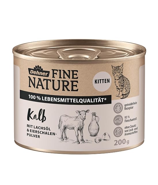 Foto 2 de 5 de Dehner Fine Nature Gato Forro Kitten, Calidad de Vida, Ternera, 6 x 200 g (1200 g)