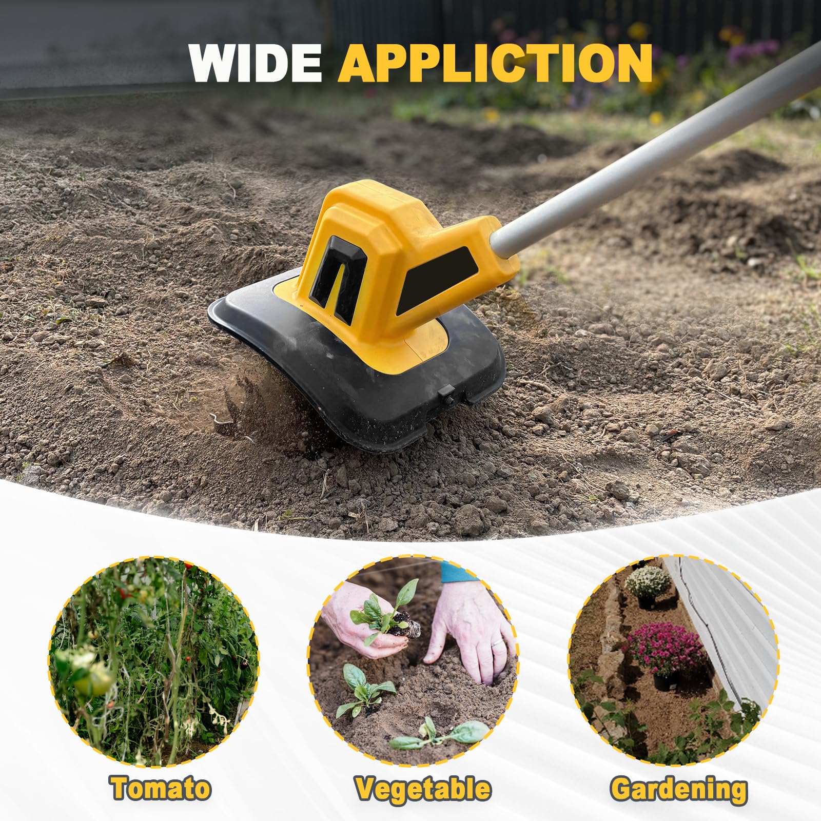 Cultivador de jardín inalámbrico compatible con batería Dewalt de 20 V máximo, solo herramienta, 48 dientes de acero, 8.7 pulgadas de ancho, 16 cm de profundidad, pequeño rotocultor eléctrico portátil