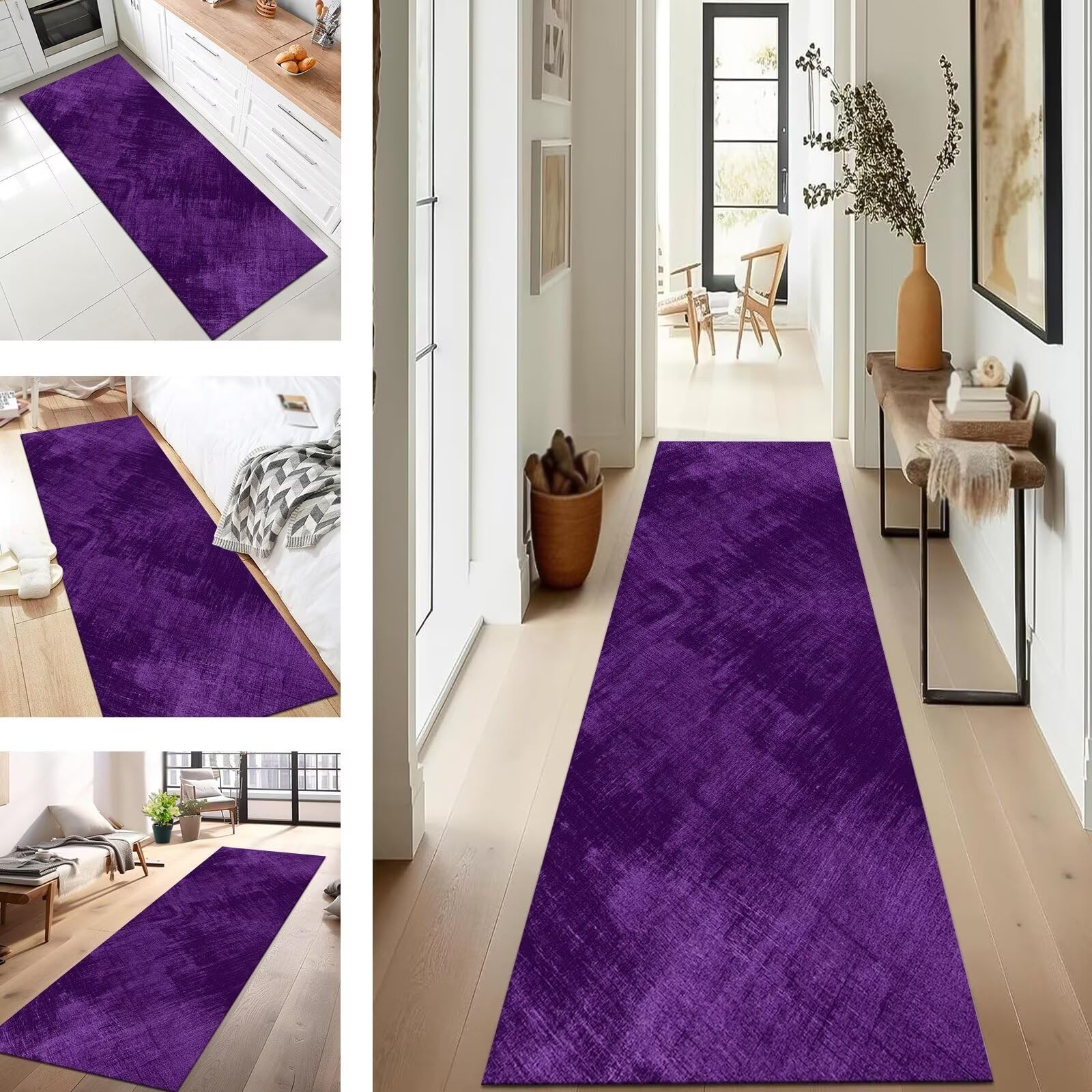 Tapis de couloir violet 110 x 300 cm au tissage robuste pour vos escaliers