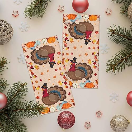 Miniatura 3 de Toallas de cocina absorbentes de pavo, calabaza, marple, toalla de cocina suave, toalla de mano marrón naranja, reutilizable, lavable, paño de