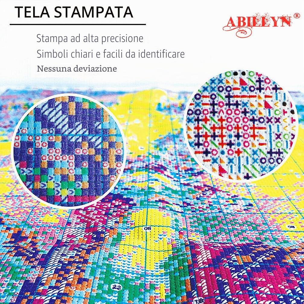 Abillyn - Kit per ricamo a punto croce, motivo: girasole rosso e giallo, con motivo stampato (girasole)