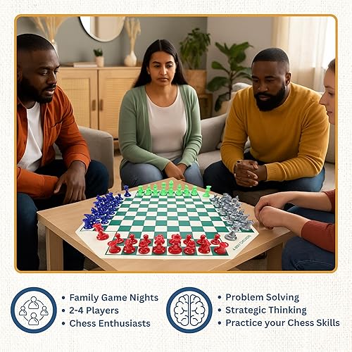 Miniatura 6 de WE Games Juego de ajedrez para cuatro jugadores, tablero de ajedrez para equipo de ajedrez, juego de ajedrez combinado para hasta 4 jugadores,