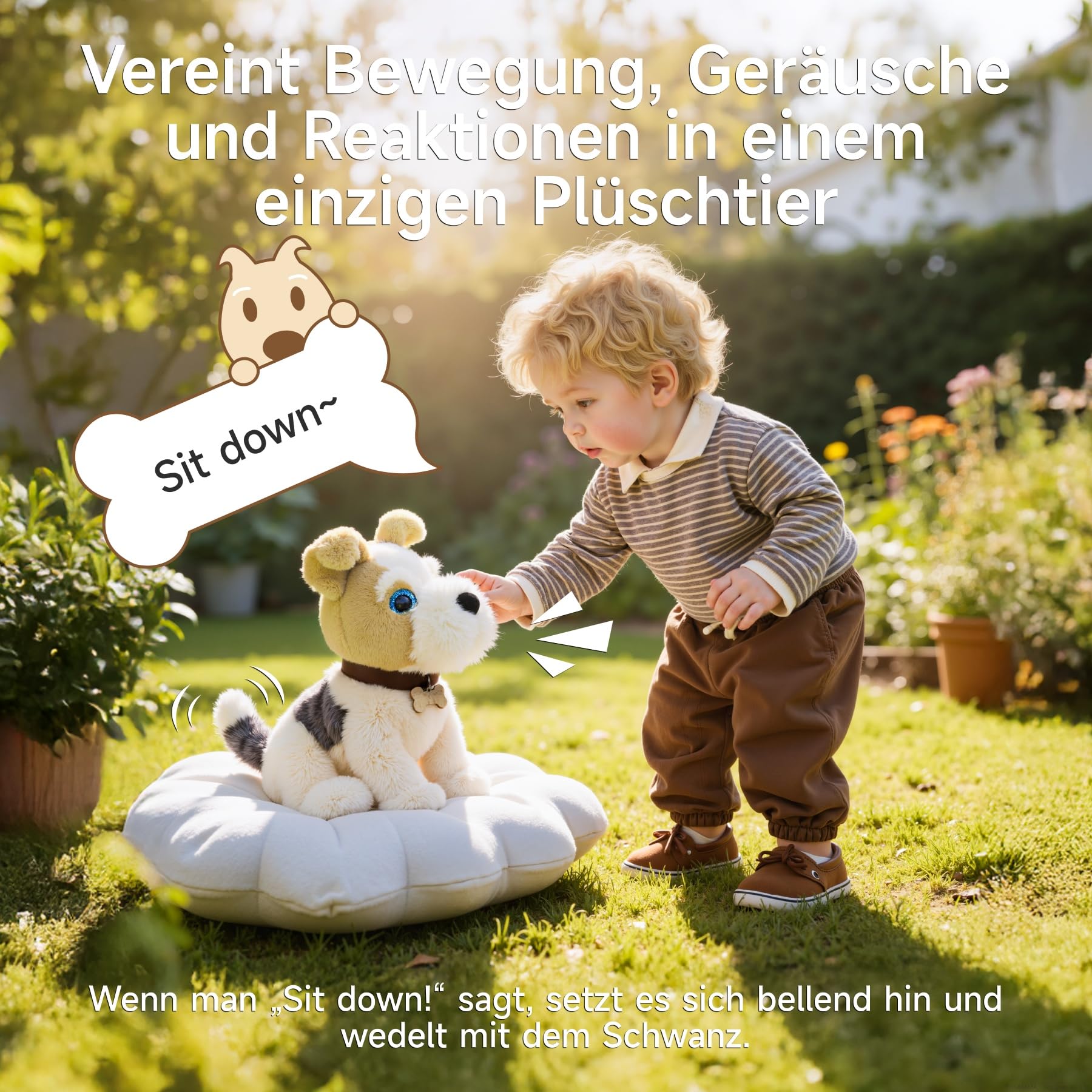 OR OR TU Hund Spielzeug Kinder, Sprachgesteuerte Plüsch Spielzeug Hunde, Elektronische Haustiere, die Singen, Bellen, Laufen und Sich Hinsetzen, Realistische Interaktive Welpen Spielzeuge für Kinder