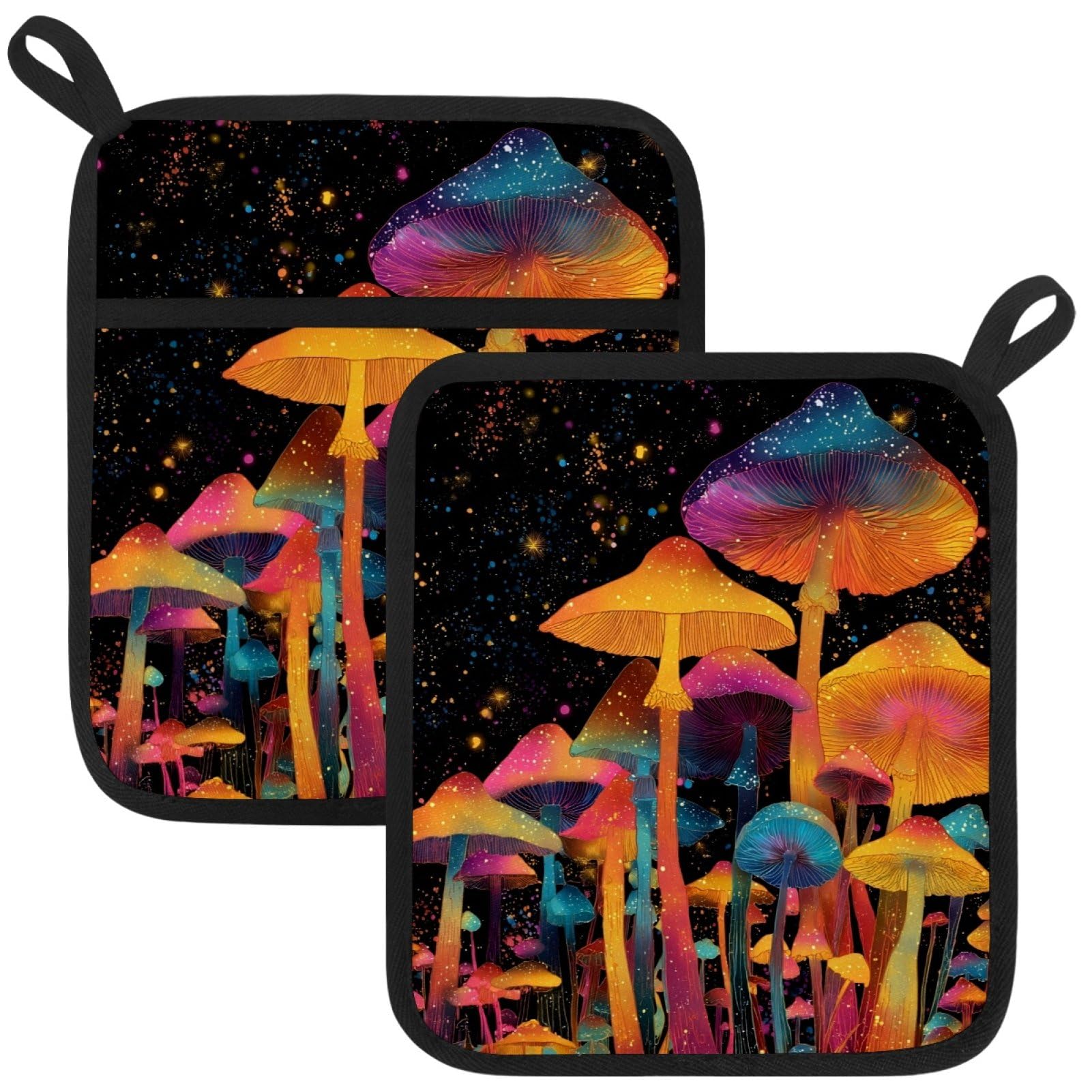 VAPOKF Mushrooms Heat Resistant Pot Holders, Thick Pot Holders Pad with Hanging Loop for Kitchen, Oven Cloth Pads for Kitchen Baking Microwave Oven