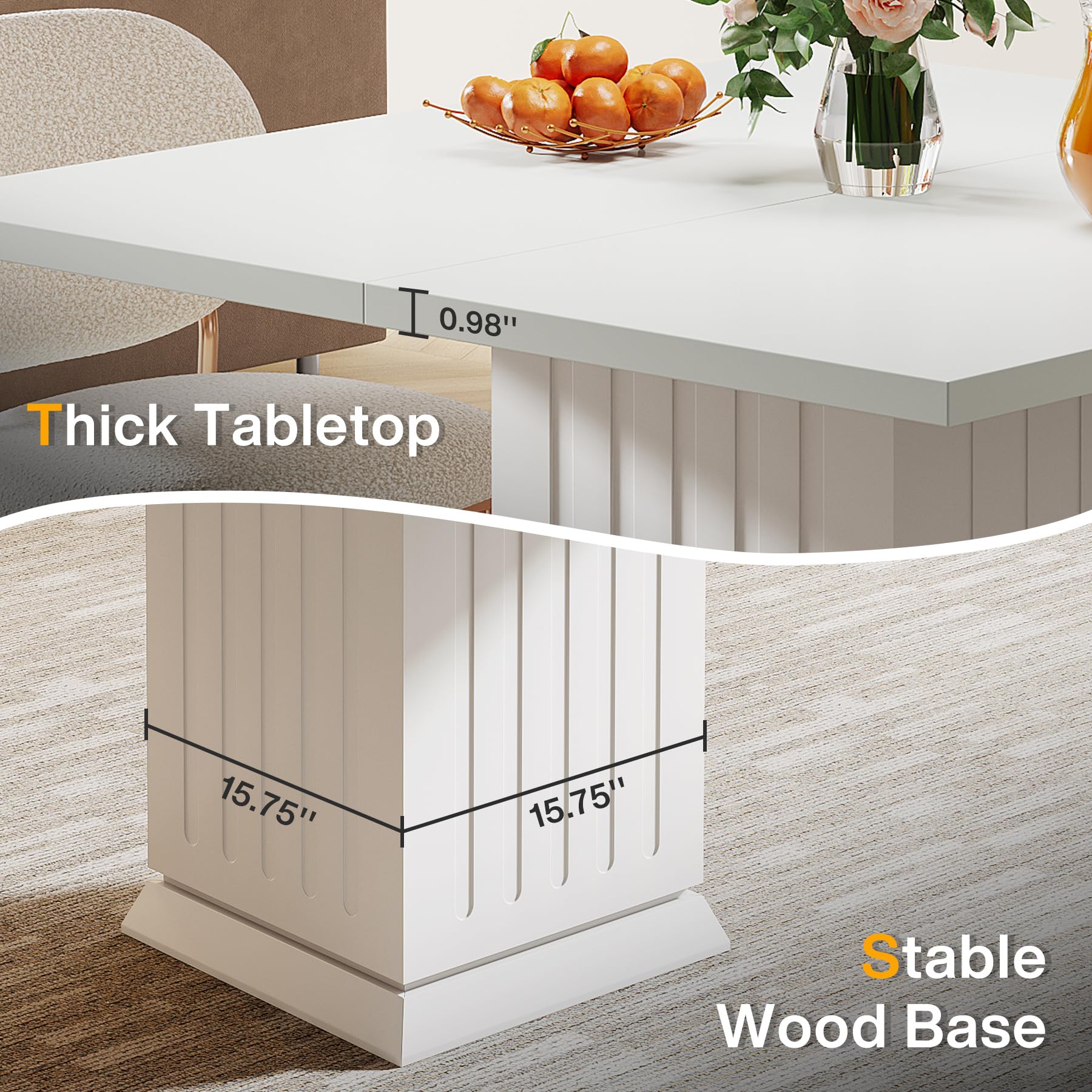 Tribesigns Table de salle à manger carrée de 90 cm avec 2 sets de table, petite table de cuisine avec socle robuste, pour salle à manger, salon, cuisine (blanc)
