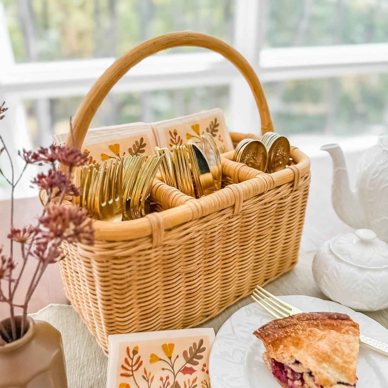 The Basket Lady Wicker Utensil Caddy, One Size, Sandstone