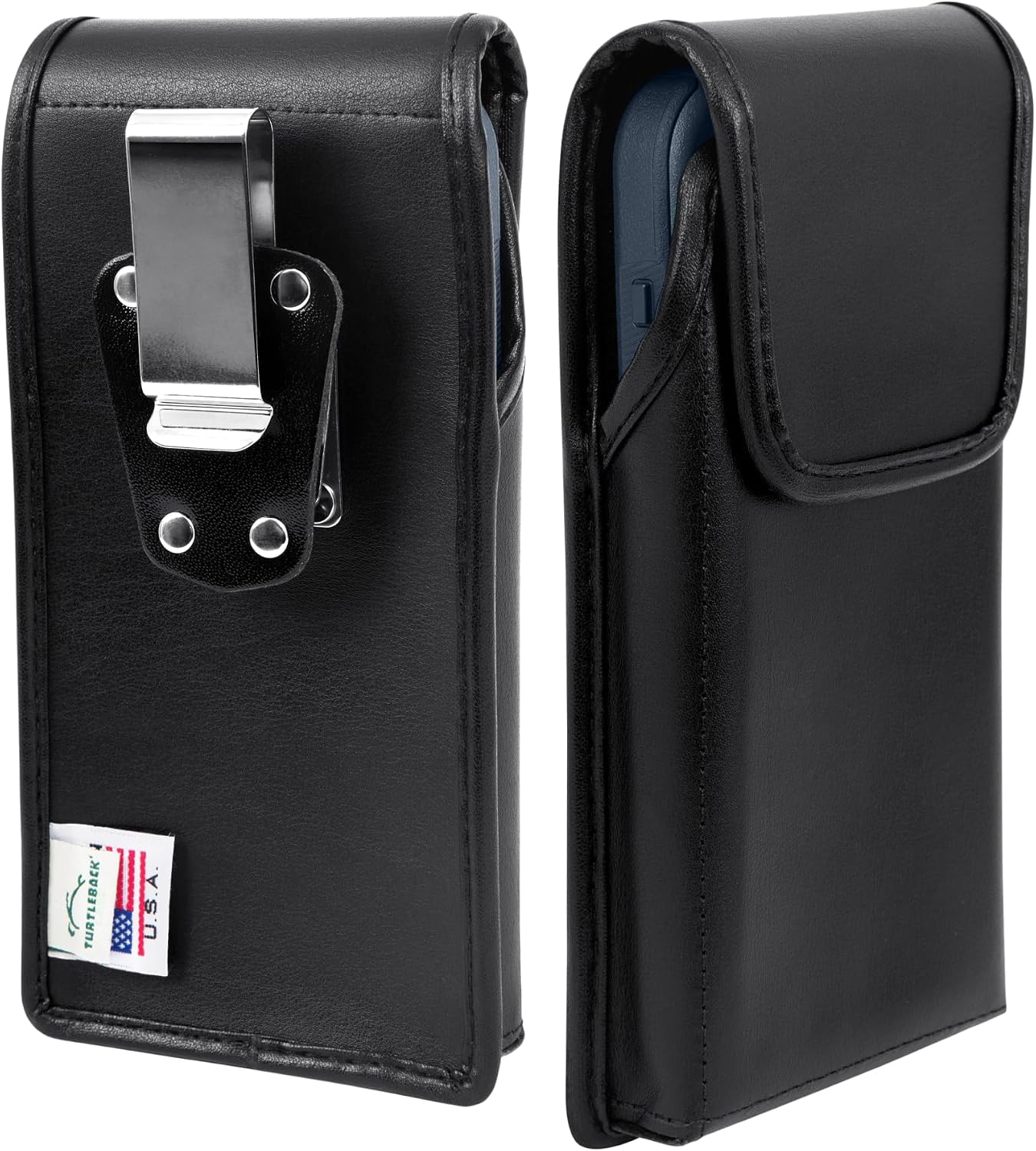 Turtleback Belt Case, for OB Symmetry or Commuter Case iPhone 16 Pro, 15 Pro, 14 Pro, 13 Pro Vertical Holster Black Leather Pouch with Heavy Duty Rotating Belt Clip,