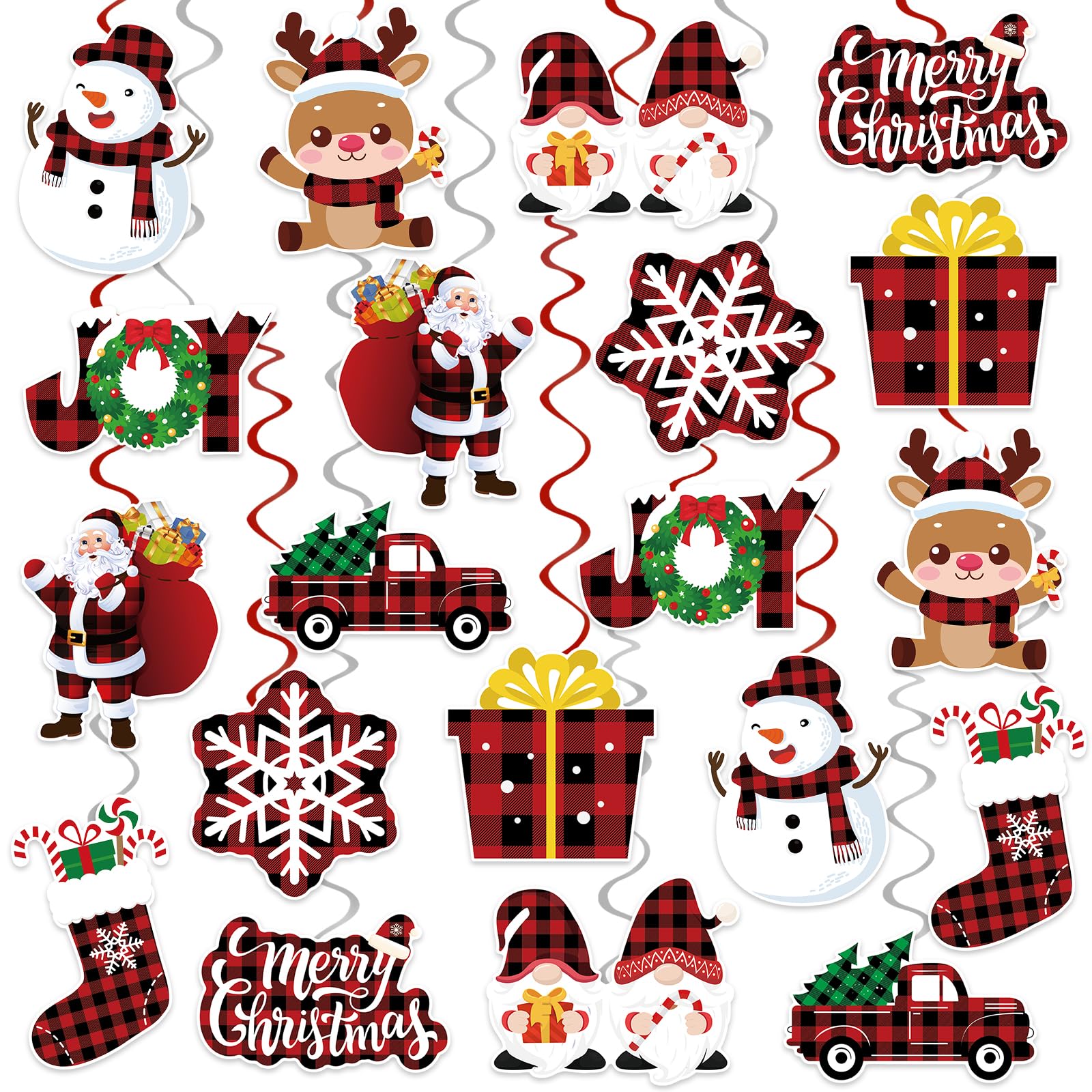 40Pcs Christmas Hanging Swirls Decorations, Christmas Hanging Foil Swirls Snowman Elk Gnomes Christmas Ceiling Hanging Swirls Xmas Hanging Decoration for Winter Xmas Holiday Party Supplies