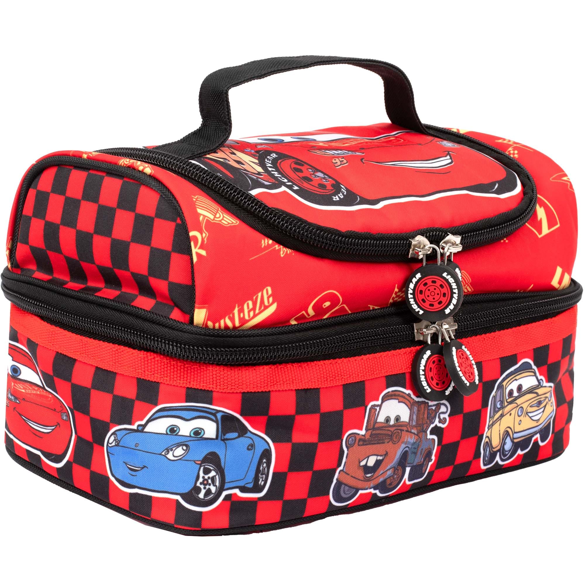 Disney Cars Multi-Compartment Lunch Bag for Boys School Thermal Insulated Double Decker Food Carier for Kids Lightning McQueen Red
