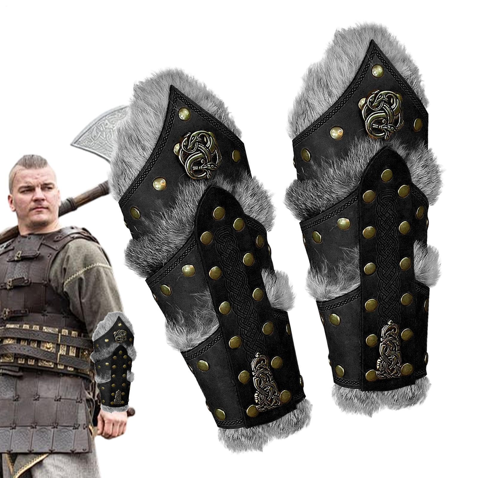 - Bracciali in pelle – Coppia di protezioni per braccia medievali in pelle | sintetica, per costumi rinascimentali, per guerrieri vintage, per festival e cosplay