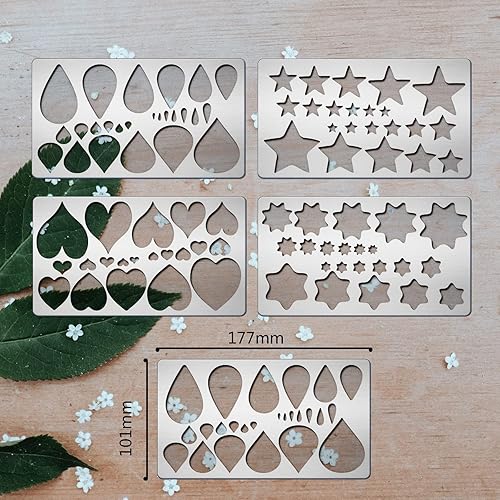 Vista 25 de BENECREAT 4 plantillas de metal con patrón de hierba de flores de 4 x 7 pulgadas, plantilla de plantilla de mariposa para tallar madera, dibujos