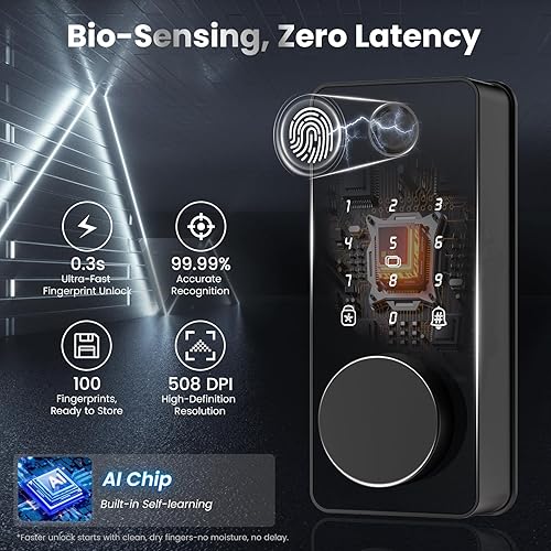 Miniatura 4 de Cerraduras inteligentes con juego de 2 manijas de palanca, control de aplicación de bloqueo de puerta de huellas dactilares, cerrojo de teclado