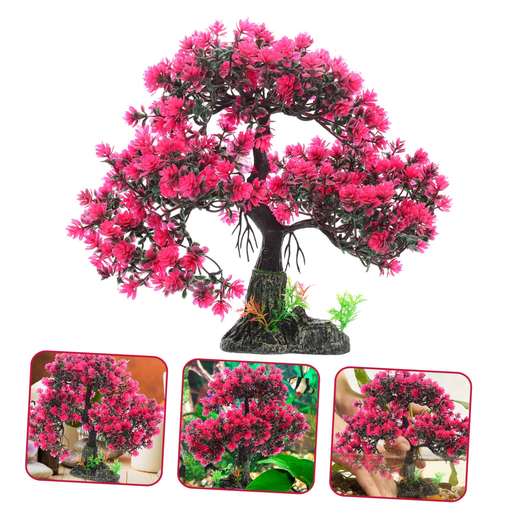 Yardwe Fish Tank Landscaping Tree Artificial Bonsai Potted Plants Artificial Decor Desktop Accessories Zen Garden Flower Resin Log Tree Branch Simulated Tree Landscape Decor Red Aircraft - Image 3