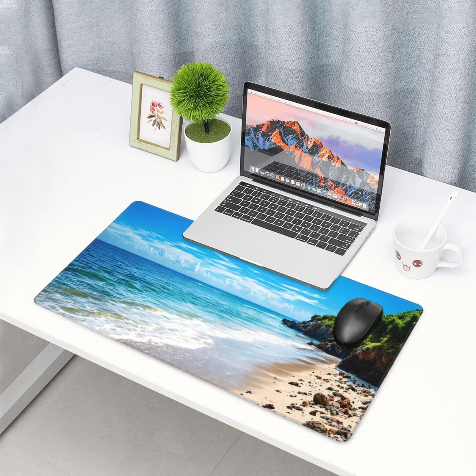 Podkładka pod mysz plażową, duża podkładka pod mysz 1600 x 800 mm, szczeliny podkładka pod mysz do gier, podkładka na biurko ze zszytymi krawędziami, podkładka pod mysz z klawiaturą, do pracy, gier,