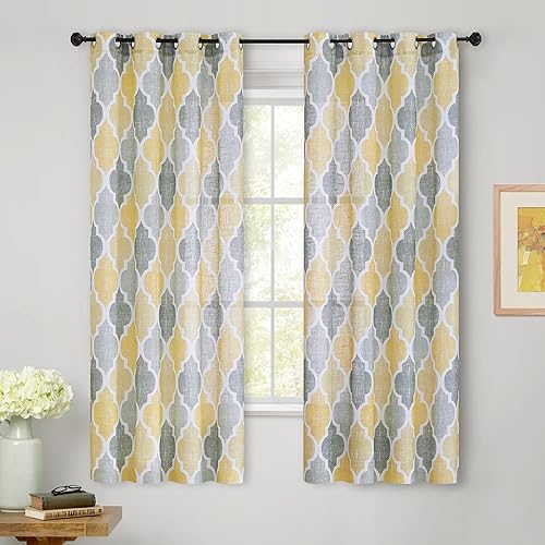 Beauoop 2 paneles de cortinas semitraslúcidas de lino de 54 pulgadas de largo para dormitorio o sala de estar, cortinas marroquíes para filtrar la