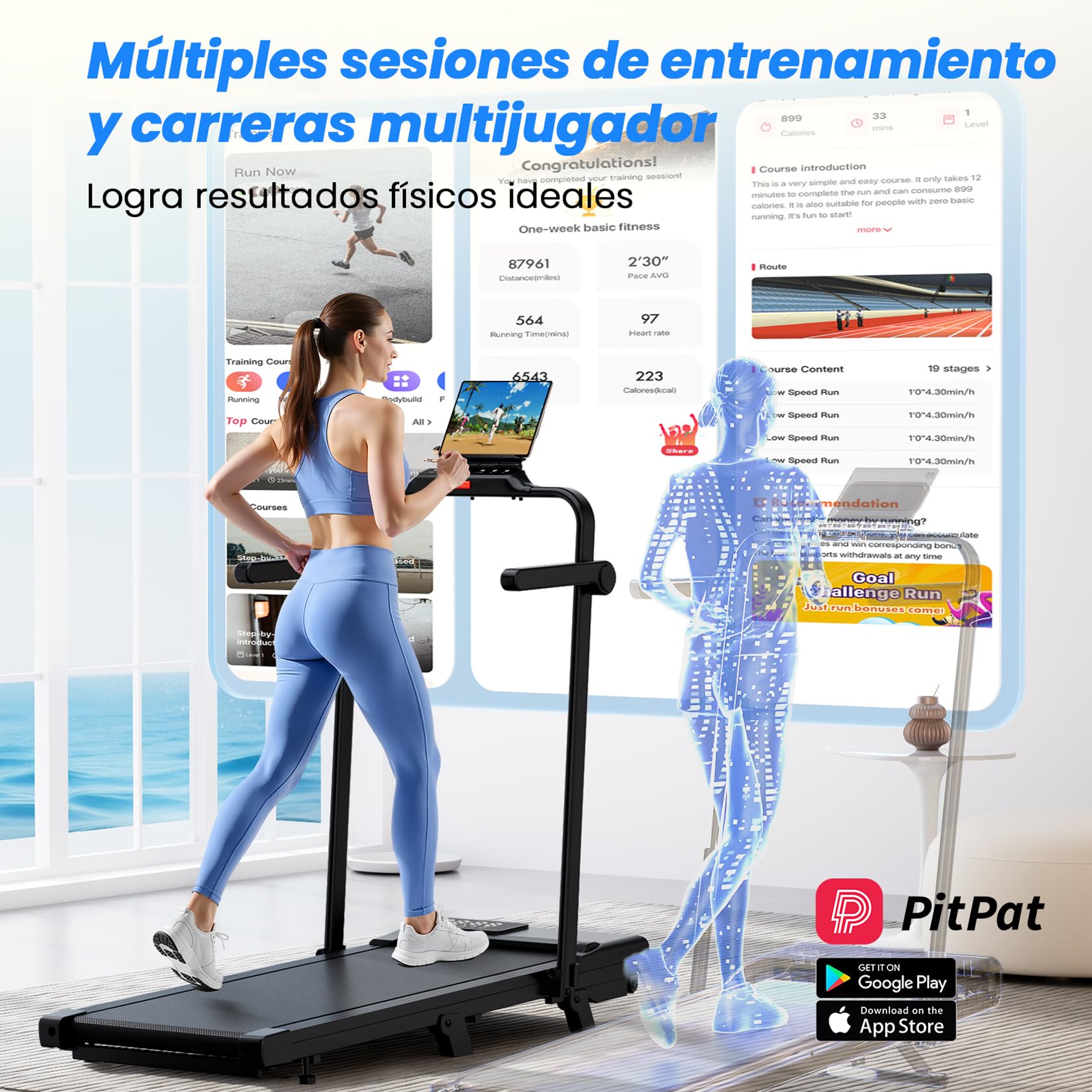 Superun 3,0 HP Cinta de Correr Plegable para el Hogar de Alta Tecnología, 136KG Treadmill, 2-en-1 Cinta de Andar Que Ahorra Espacio con Control App, Cursos de Entrenamiento y Carreras Multi-Curso
