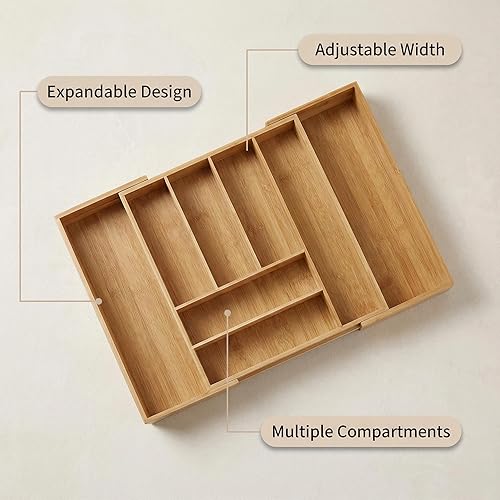 Miniatura 3 de Organizador de cajones de bambú – Soporte extensible para utensilios de cocina, organizador de cajones de cubiertos ajustable, bandeja de madera de