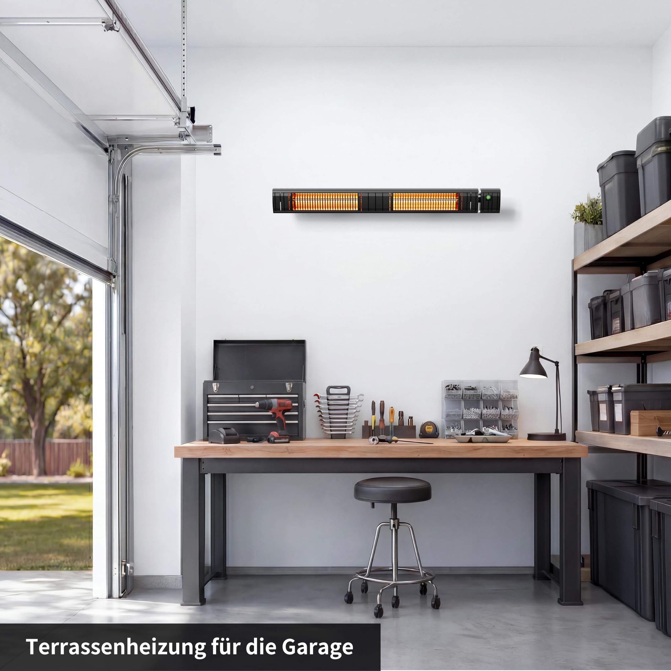 Heizstrahler Terrasse, Infrarotstrahler 3000W, Elektrisch Wärmestrahler mit 3 Heizstufen, Wandmontage, IP65 Wasserdicht, Infrarot Terrassenheizer für Garten Terrasse & Balkon, Schwarz