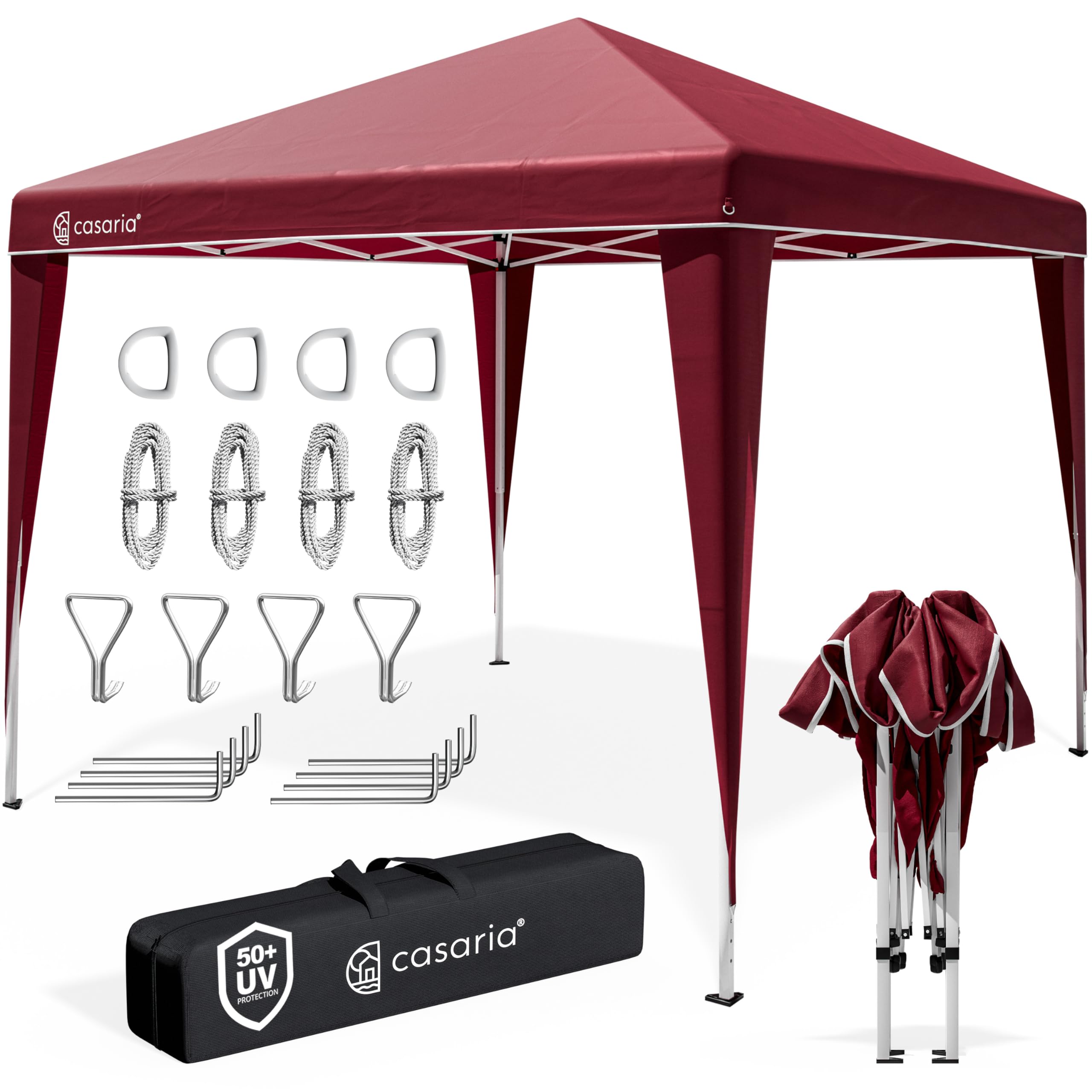 CASARIA® Capri Pop Up Gazebo 3x3m | UV Protection 50+ | Waterproof | Incl. Bag Pegs Guy Ropes | Stable Folding Festival Camping Party Garden Patio Tent Outdoor Pavilion | Red
