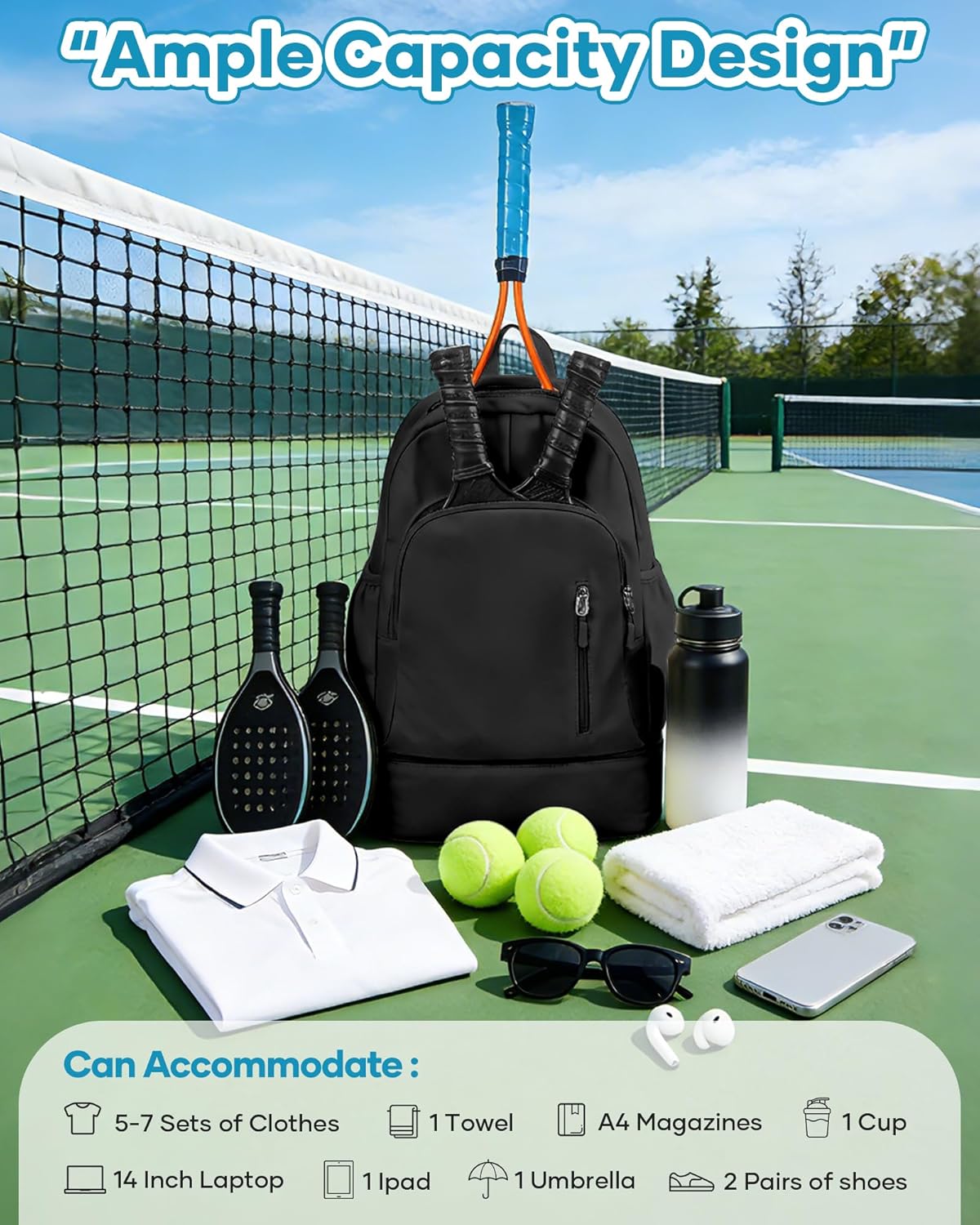 Gym Backpack for Women Men,Waterproof Gym Backpack with Shoe Compartment,Lightweight Sports Gym Bag Casual Daypack,Black