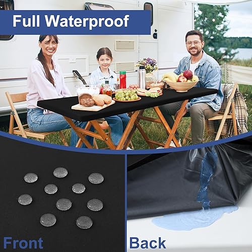 Miniatura 3 de homing Paquete de 2 manteles rectangulares totalmente impermeables, manteles de tela elástica ajustable para mesas de 6 pies, mantel de poliéster