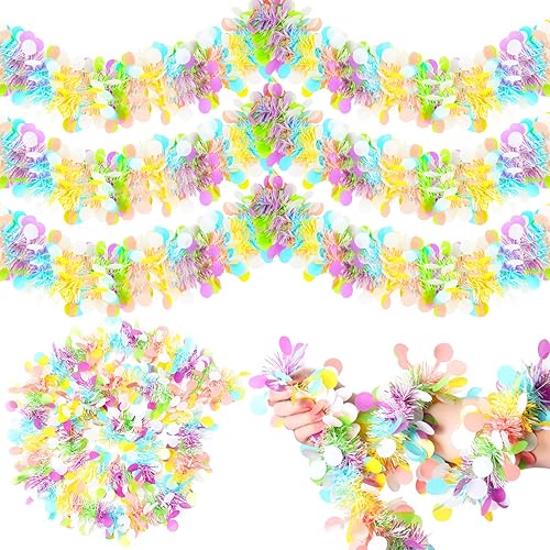 Guirnalda de primavera de 50 pies, 3 piezas, decoraciones coloridas, guirnalda de oropel de Pascua para decoración de árboles, manto metálico