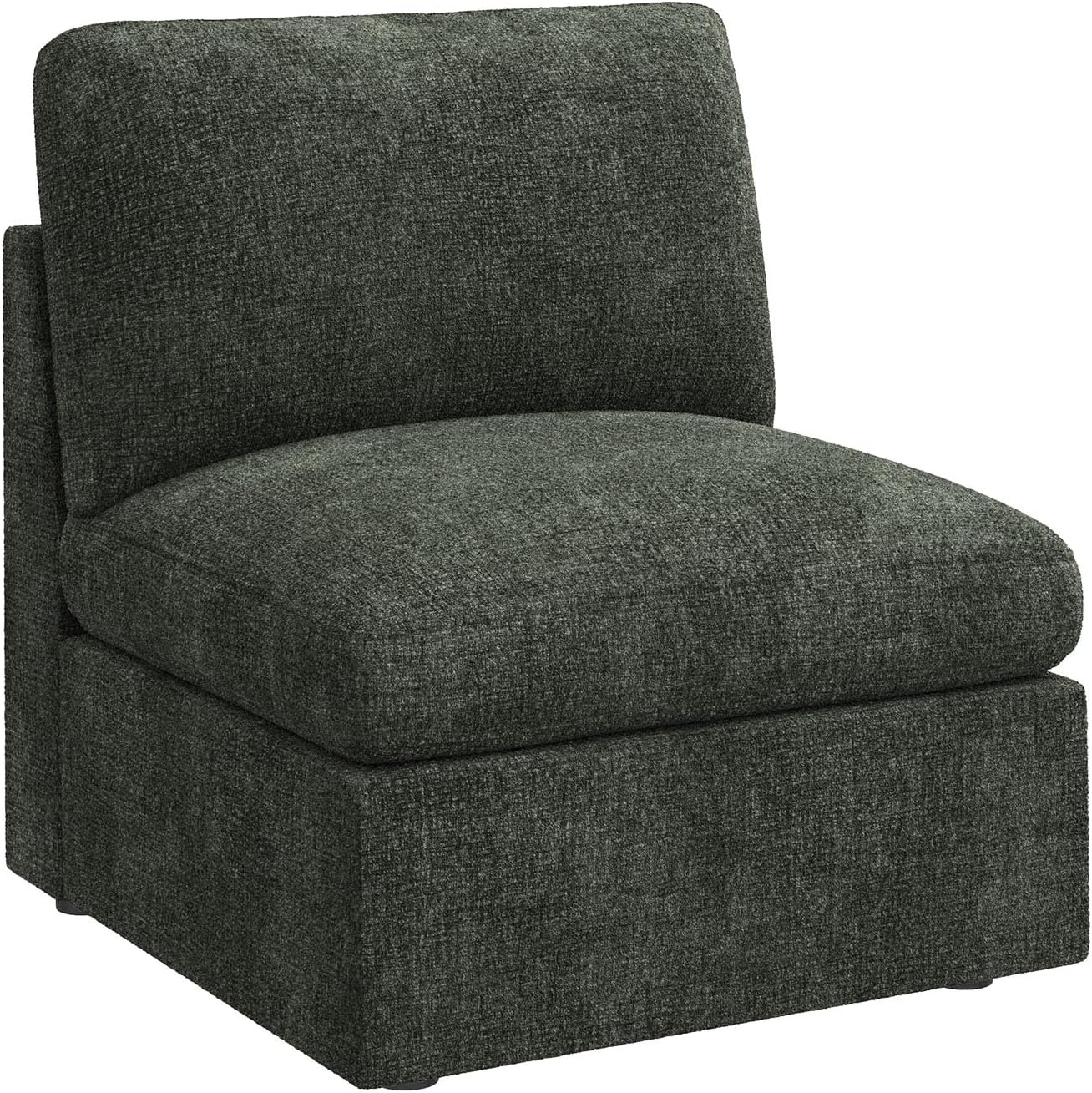 HONBAY Chenille Fabric Middle Module for Modular Sectional Sofa, Armless Accent Chair with Storage Seat, Green