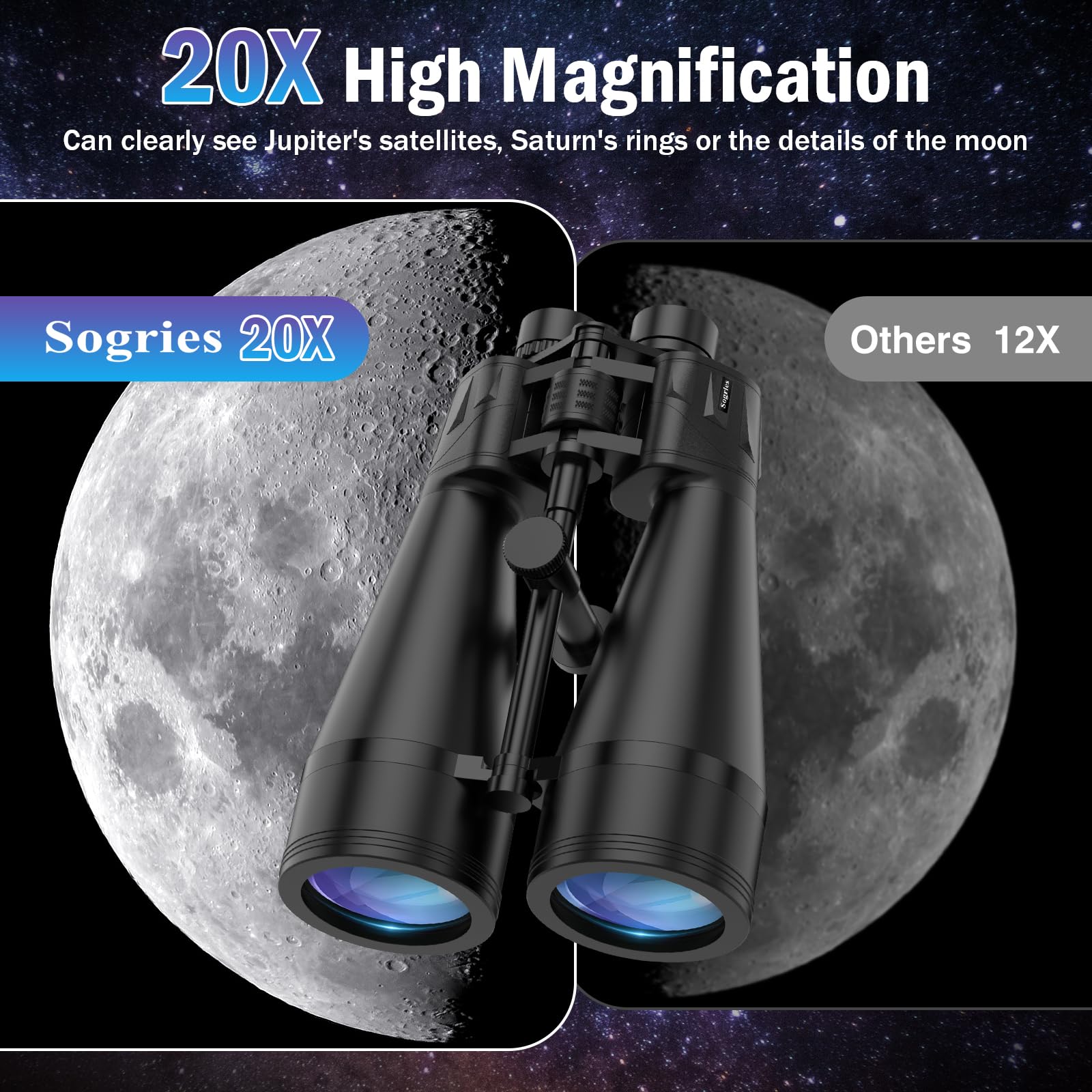 Binocolo Astronomico 20x80 per Adulti, Prisma BAK4 e Lenti FMC, Ingrandimento 20x per Osservazione di Stelle, Luna, Fauna Selvatica e Paesaggi a Lunga Distanza, con Treppiede Incluso